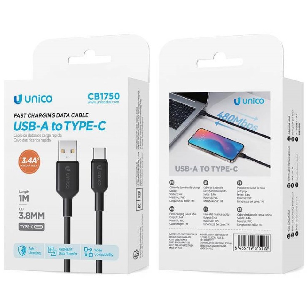 Cable Tipo-C CB1750 UNICO 3.4A 1 metro