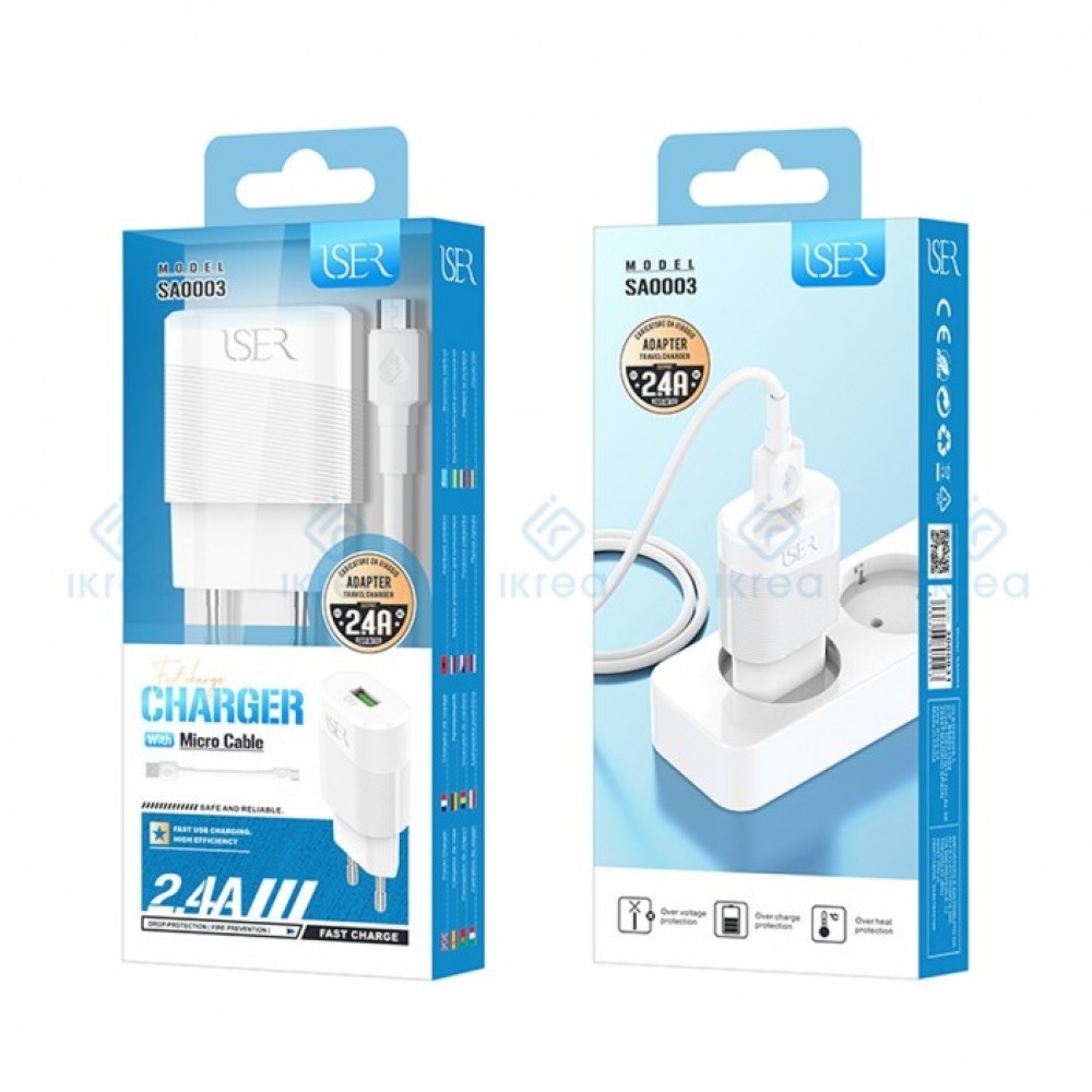 Cargador Rapido MICRO-USB SA0003 2.4A 5V Blanco